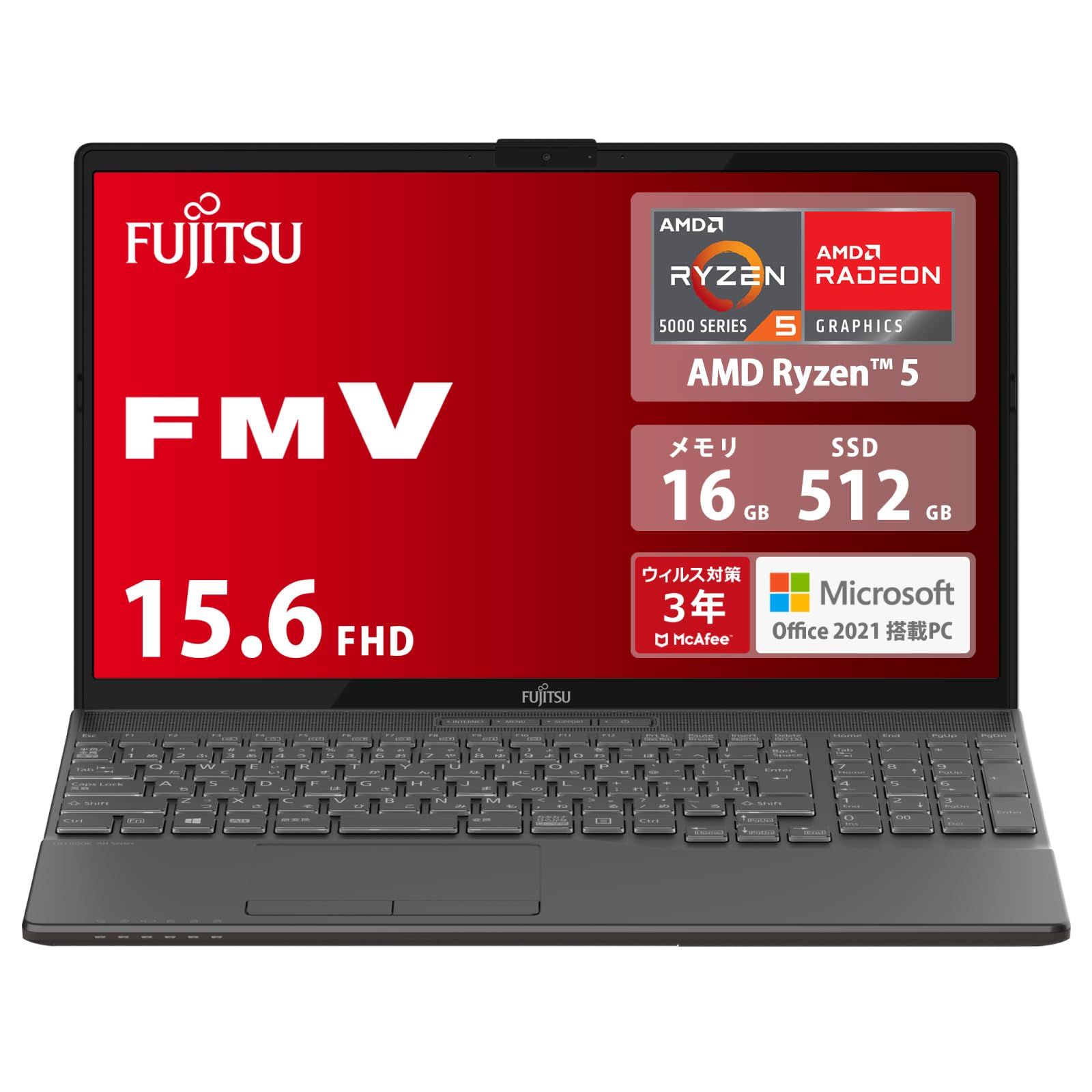 富士通 ノートパソコン FMV LIFEBOOK WAA/J1 (MS Office 2021/Win 11/15.6型/AMD Ryzen 5/16GB/SSD 512GB/スーパーマルチド [Ryzen5 16GB 512SSD Office2021 黒]