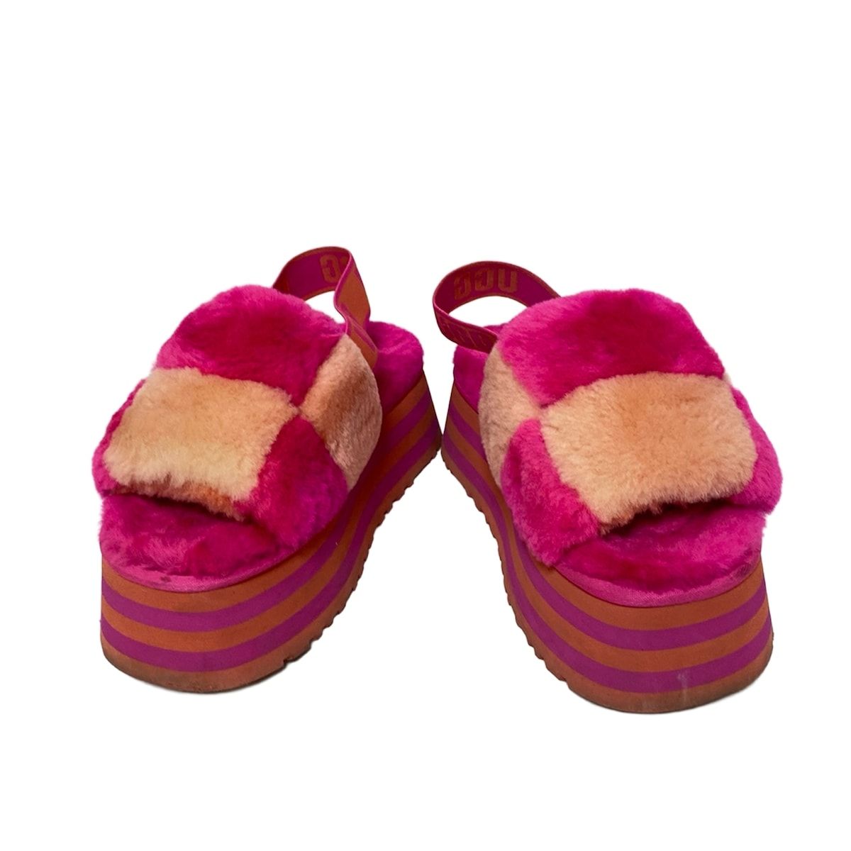 UGG アグ サンダル 25 レディース ディスコチェッカースライド 1113490 ピンク×ライトピンク チェック柄 ファー