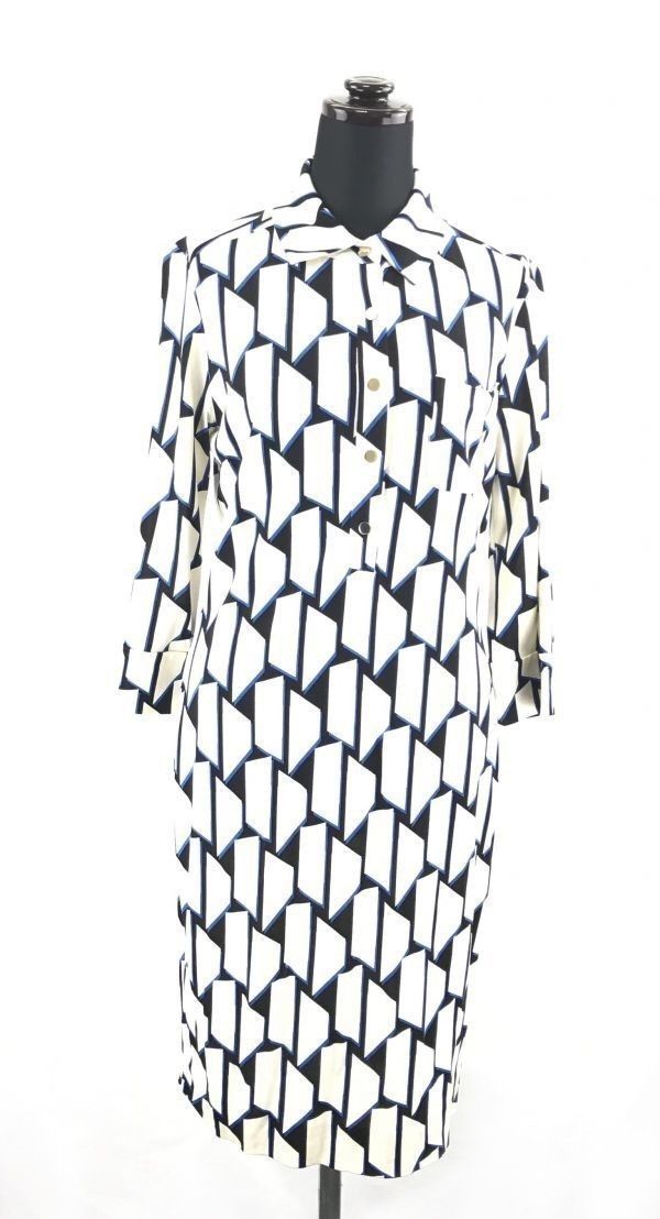 ダイアン フォン ファステンバーグ 総柄|シルク100％|ワンピース 6|L|白系 スナップボタン|DIANE VON FURSTENBERG◆BC382<sale>