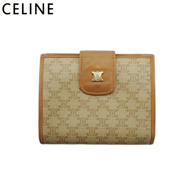 セリーヌ がま口 財布 二つ折り ミニ財布 レディース メンズ マカダム ベージュ ブラウン ゴールド PVC×レザー CELINE T21381 -  メルカリ