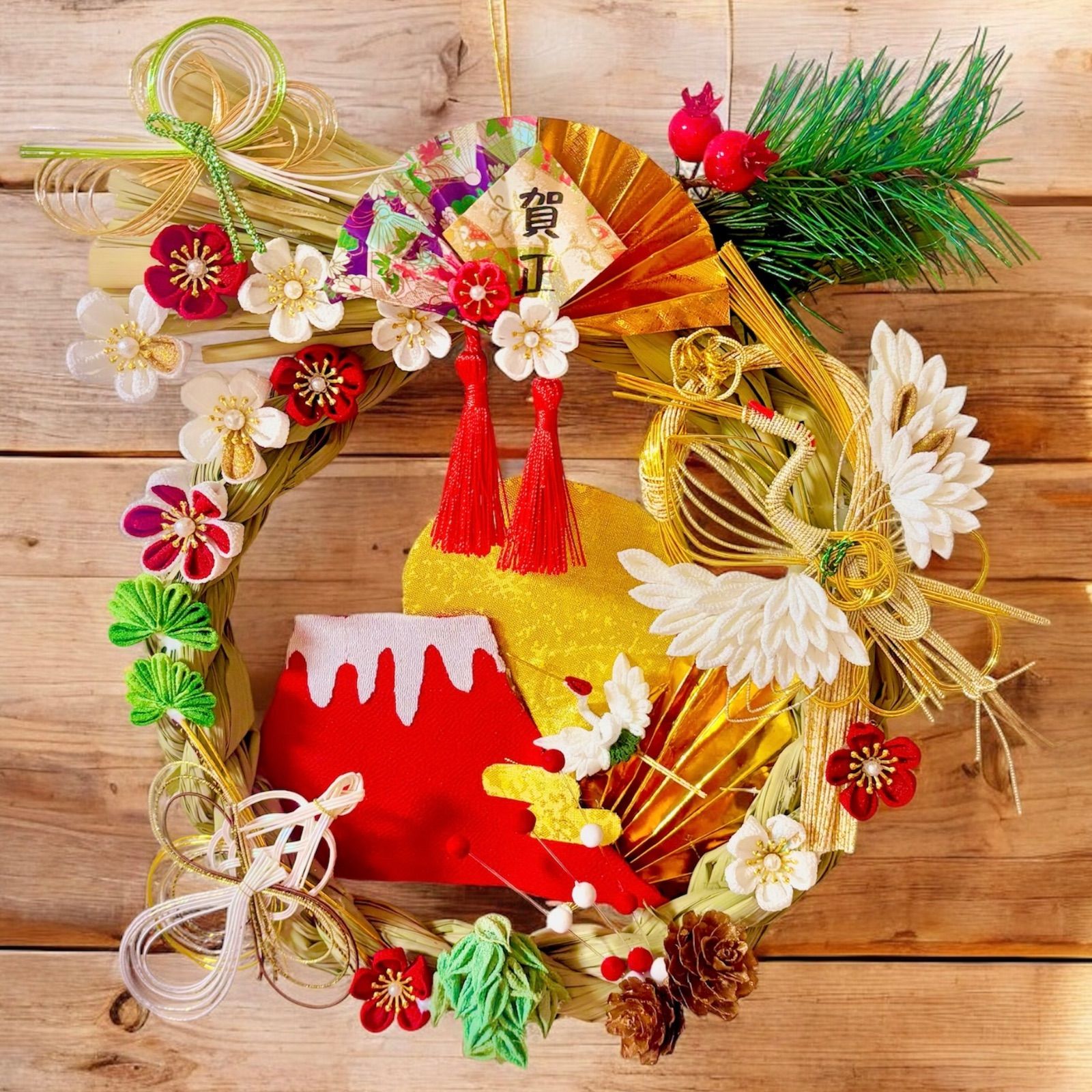 つまみ細工 萌華-moca- 様専用 しめ縄土台 わらルック お正月飾り