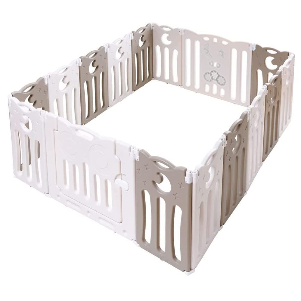 アイリスプラザ ベビーサークル 折りたたみ 高さ60cm 16枚 ドア付き プレイヤード ハイタイプ 大型 小さめ ジョイント式 扉ロック ホワイトベージュ