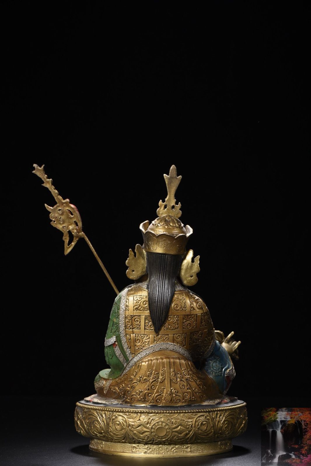 旧家蔵出し 銅製 金鍍 彩繪 蓮花生大師像 仏像 宗教 仏教古美術