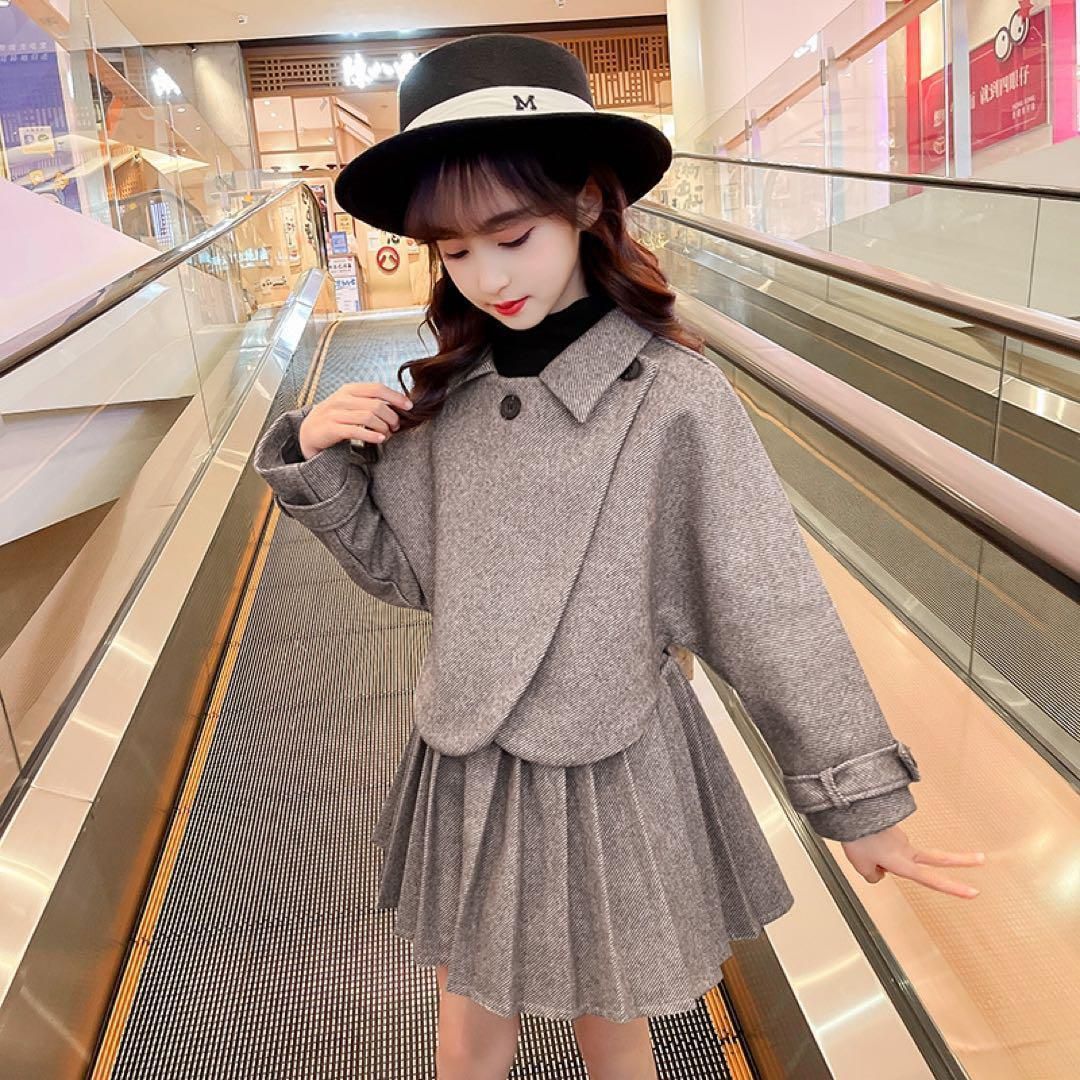 Rora レトロ ツイード スーツ スカート ジャケット 上下セット 130 卒