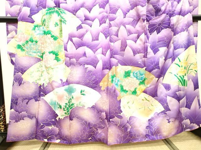 平和屋着物▽豪華振袖 駒刺繍 地紙花文 暈し染め 金彩 正絹 逸品