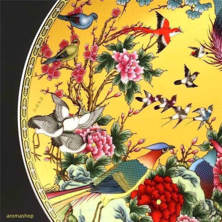 景徳鎮 中国美術品 工芸品 お皿 観賞皿 スタンド付き 磁器 百鳥