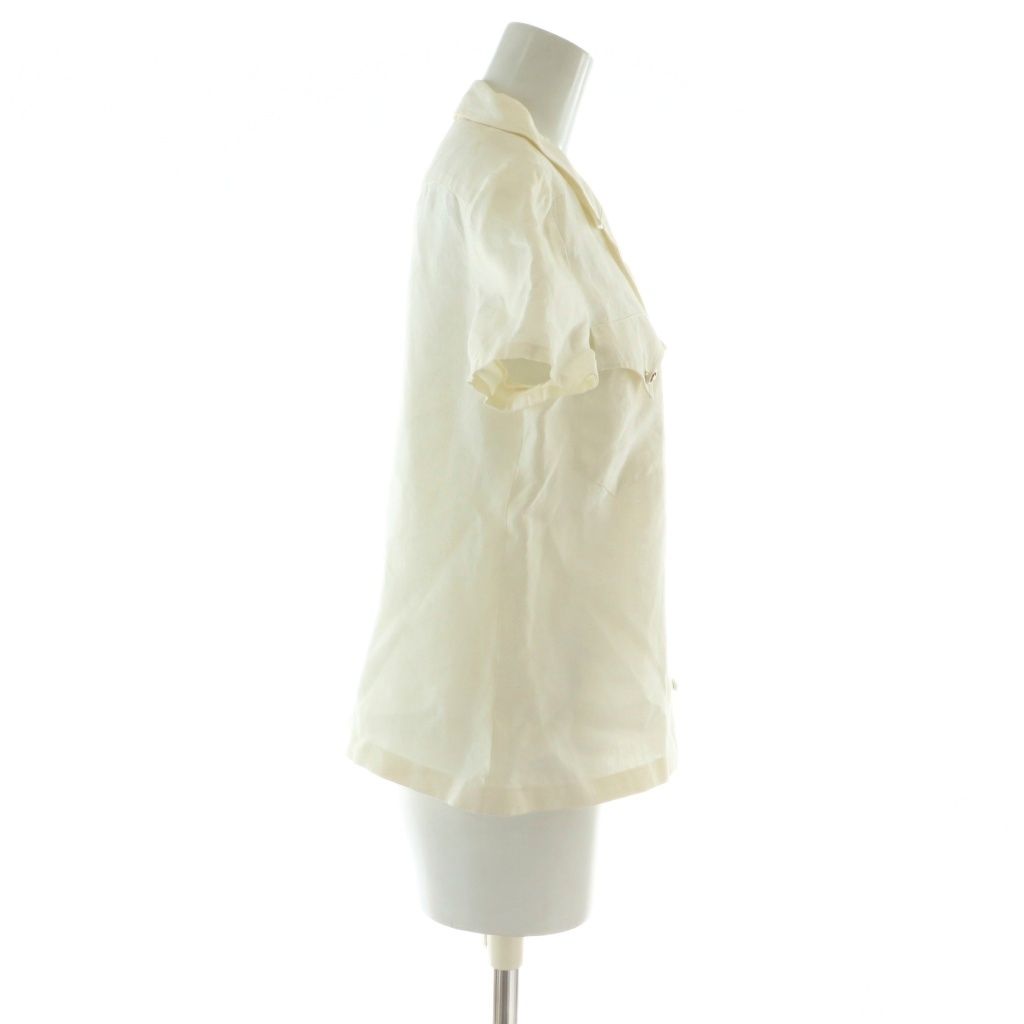 シャネル CHANEL シャツ ブラウス 麻 リネン 半袖 ロゴボタン ココマーク 40 L 白 ホワイト XZ GY 18