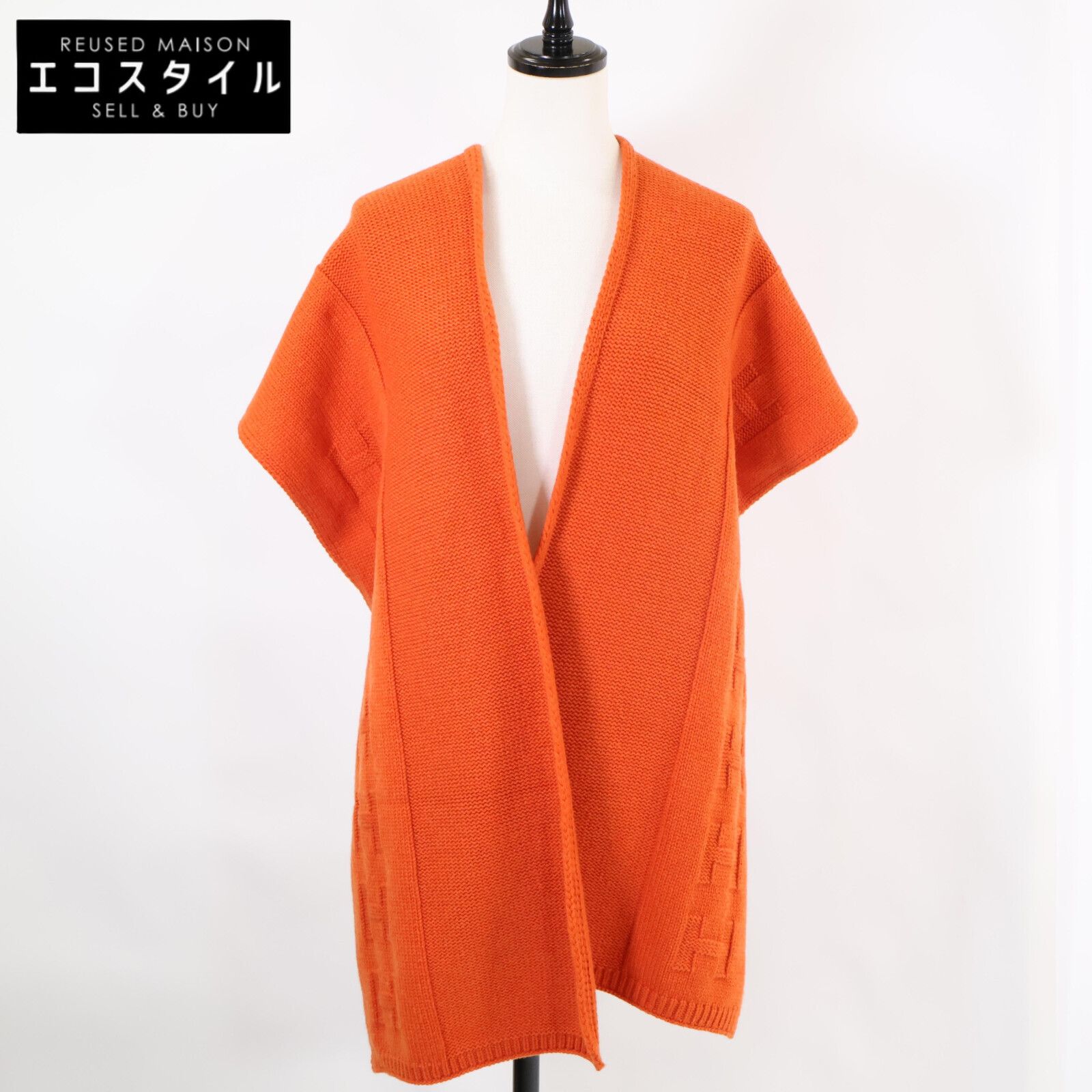 HERMESマルジェラ期ロゴ入りカシミヤ100 H美品ブラウンオレンジ個体希少 HERMES - HERMES エルメス マフラー ストール 大判 Hロゴ H柄
