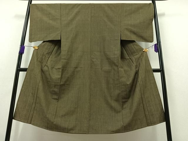 平和屋着物▽男性 紬 単衣 根岸色 正絹 AABB6223jh