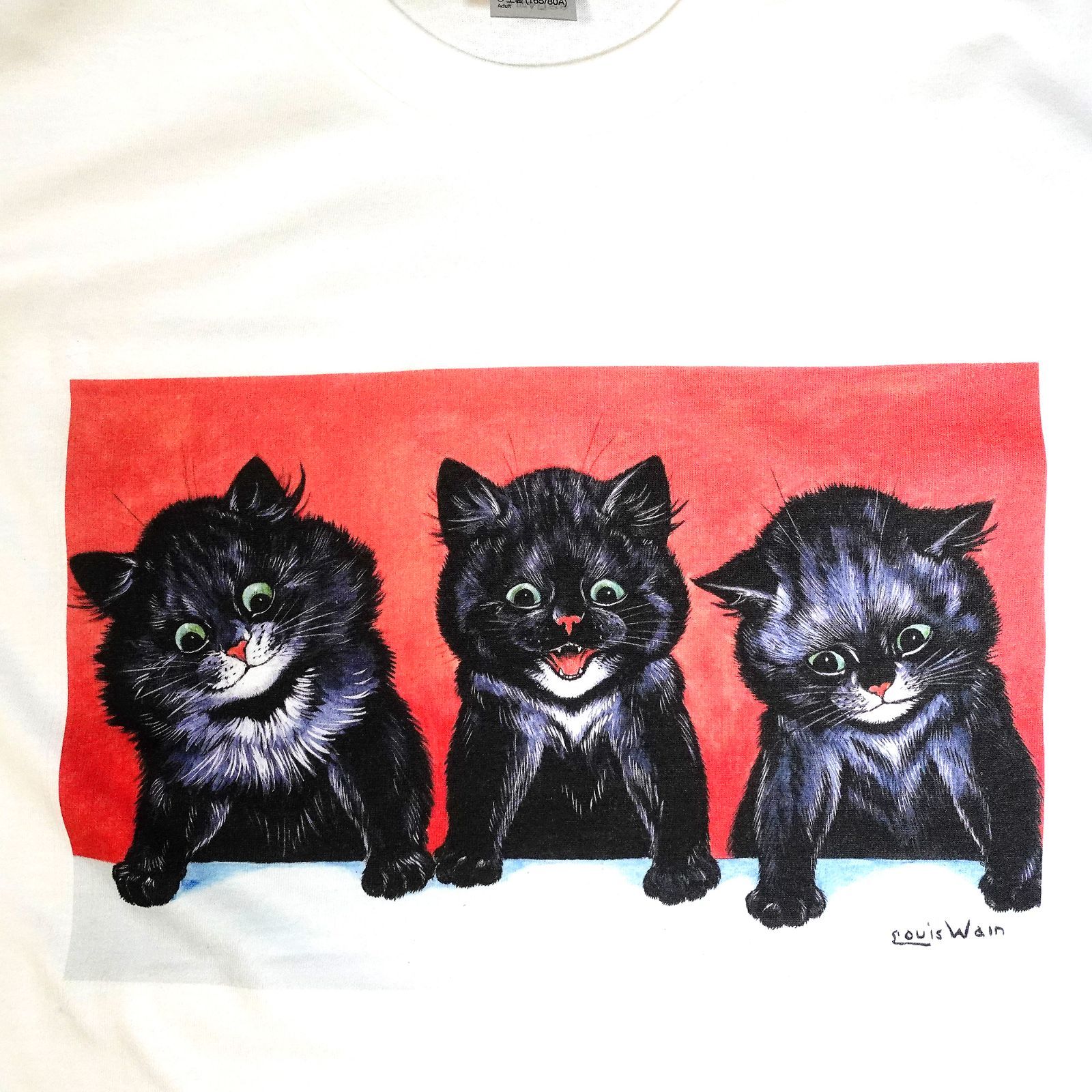 3匹のネコ 黒猫 ルイス・ウェイン 長袖 白 Tシャツ 男女兼用