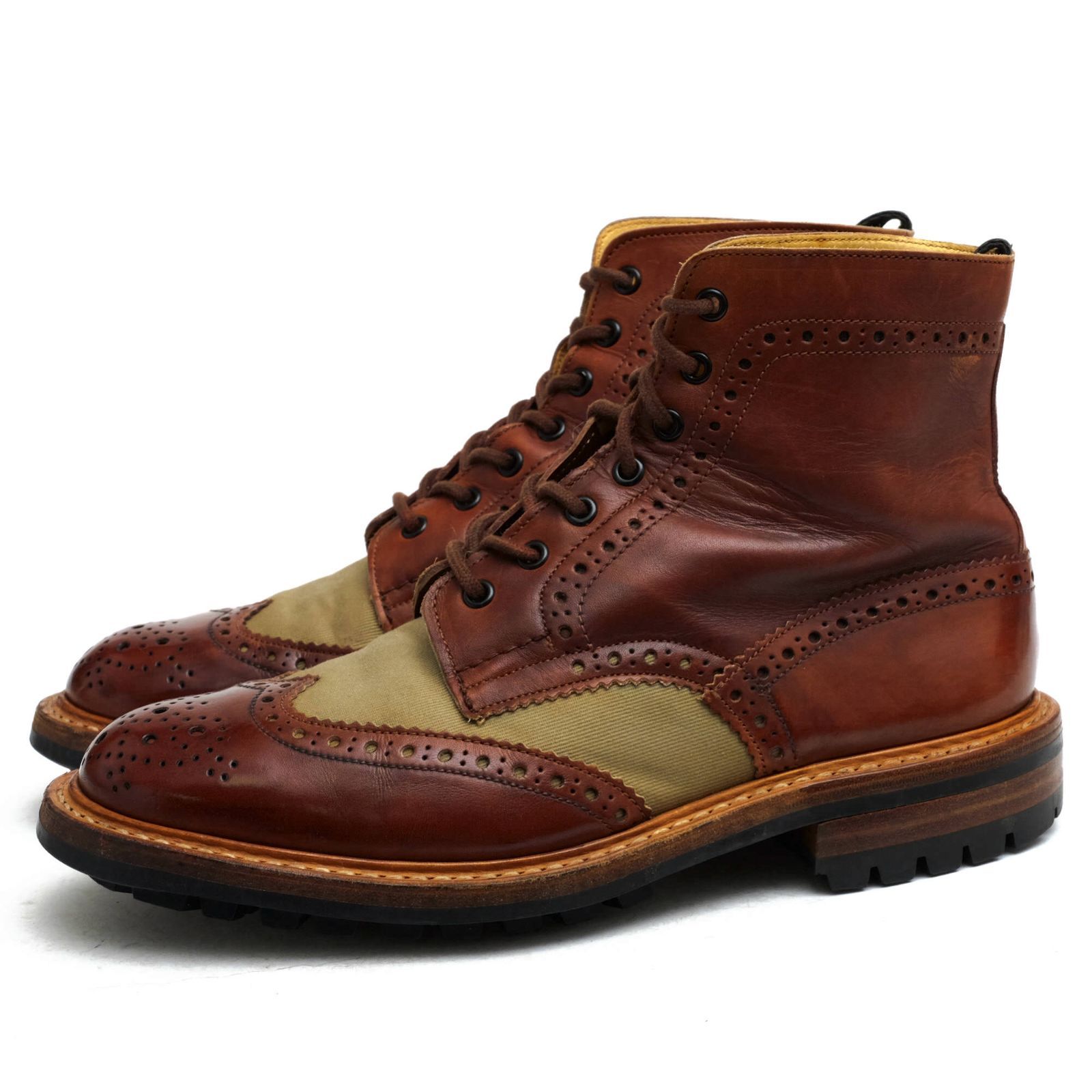 トリッカーズ／Tricker's レースアップブーツ シューズ 靴 コットン 綿 キャンバス レザー 革 M2508 MALTON モールトン  Brogue Boots ダブルソール ウイングチップ 定番 カントリーブーツ ウイングチップ - メルカリ