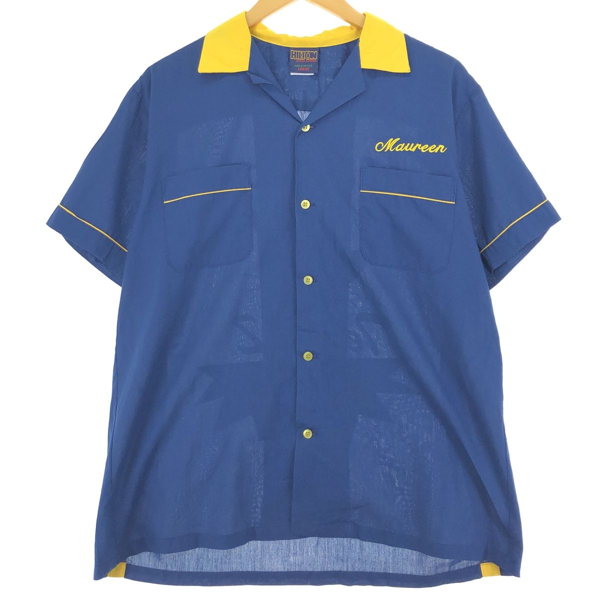 古着 80年代 ヒルトン HILTON バックプリント オープンカラー ボウリングシャツ USA製 メンズL ヴィンテージ/eaa442604