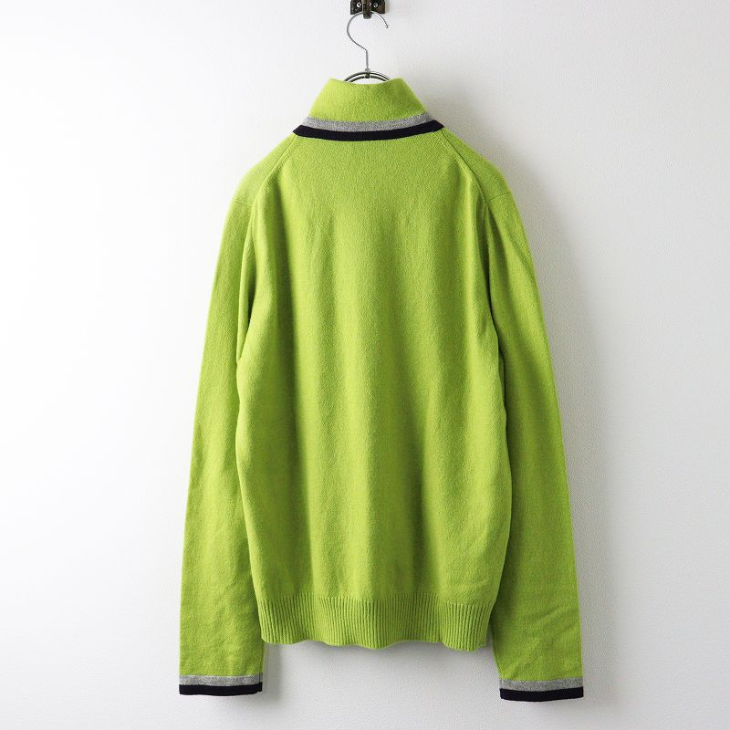 プ*読様 HERMES 薄緑 カシミア100%ジップアップ ニットメンズです