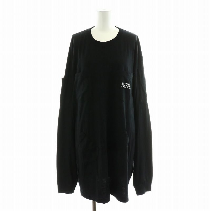 エムエムシックス メゾンマルジェラ MM6 Maison Margiela 24SS ベーシックジャージーTシャツ カットソー 長袖 ロング丈 ロゴ  コットン S 黒 ブラック SH2NH0001 /AN10