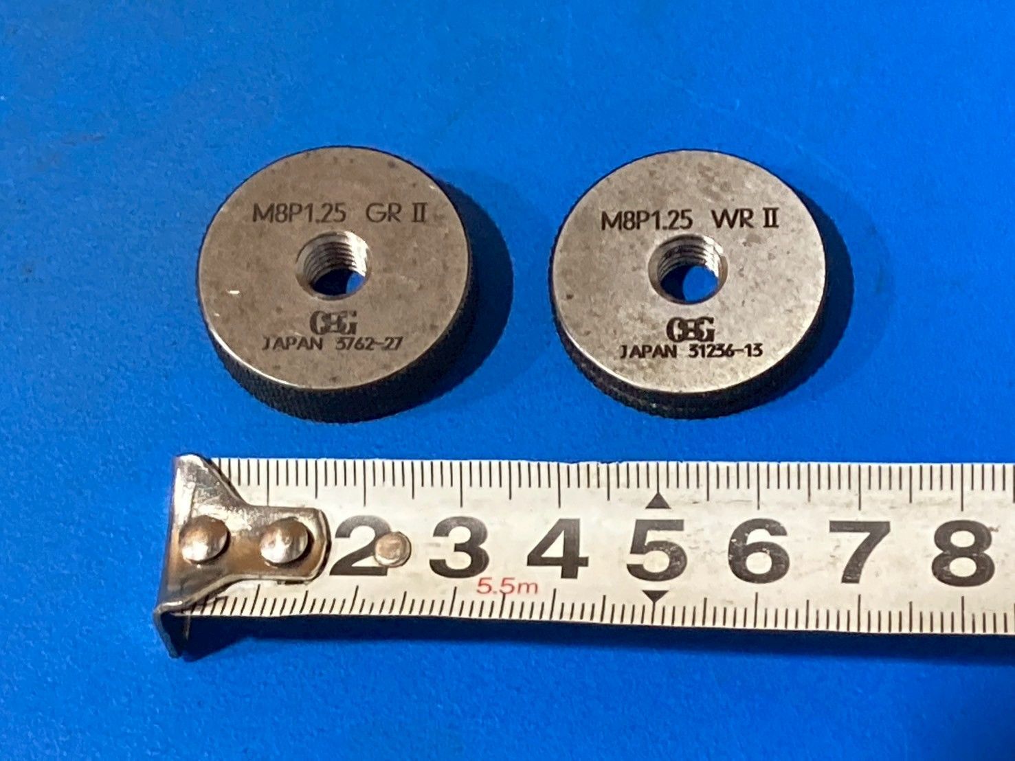 OSG　オーエスジー　ねじリングゲージ2点セット　M8P1.25-GRⅡ　M8P1.25-WRⅡ　ネジ用限界ゲージリング　基準器　測定工具　おねじ　雄ネジ　ring gauge　（a-3）