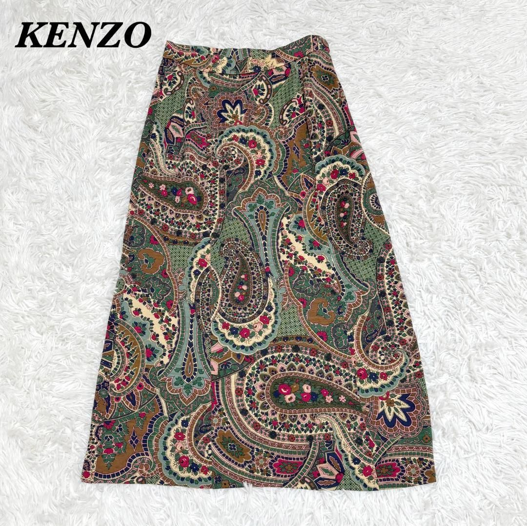 KENZO ヴィンテージ総柄ロングスカート 2 M グリーン