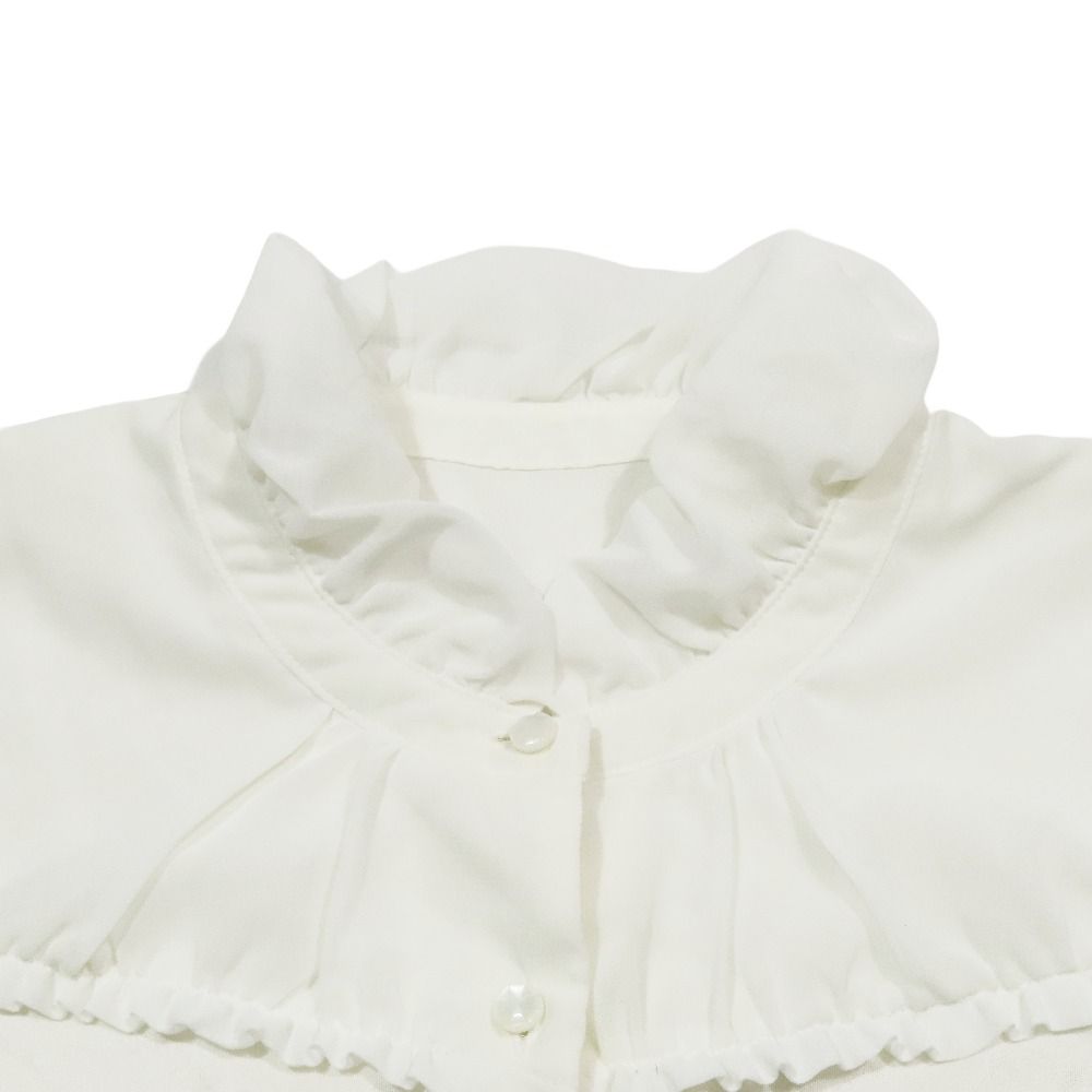 未使用極美品 　AUSTIN REED フリル襟ビーズ装飾ホワイトシャツ 美品 AUSTIN REED オースチンリード 半袖 ブラウス シャツ