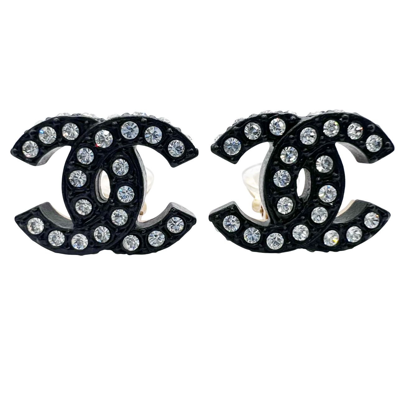 CHANEL ココマーク ラインストーン イヤリング 02A ブラック ゴールド メタル ヴィンテージ コスチュームジュエリー アクセサリー シャネル Aランク 鑑定済