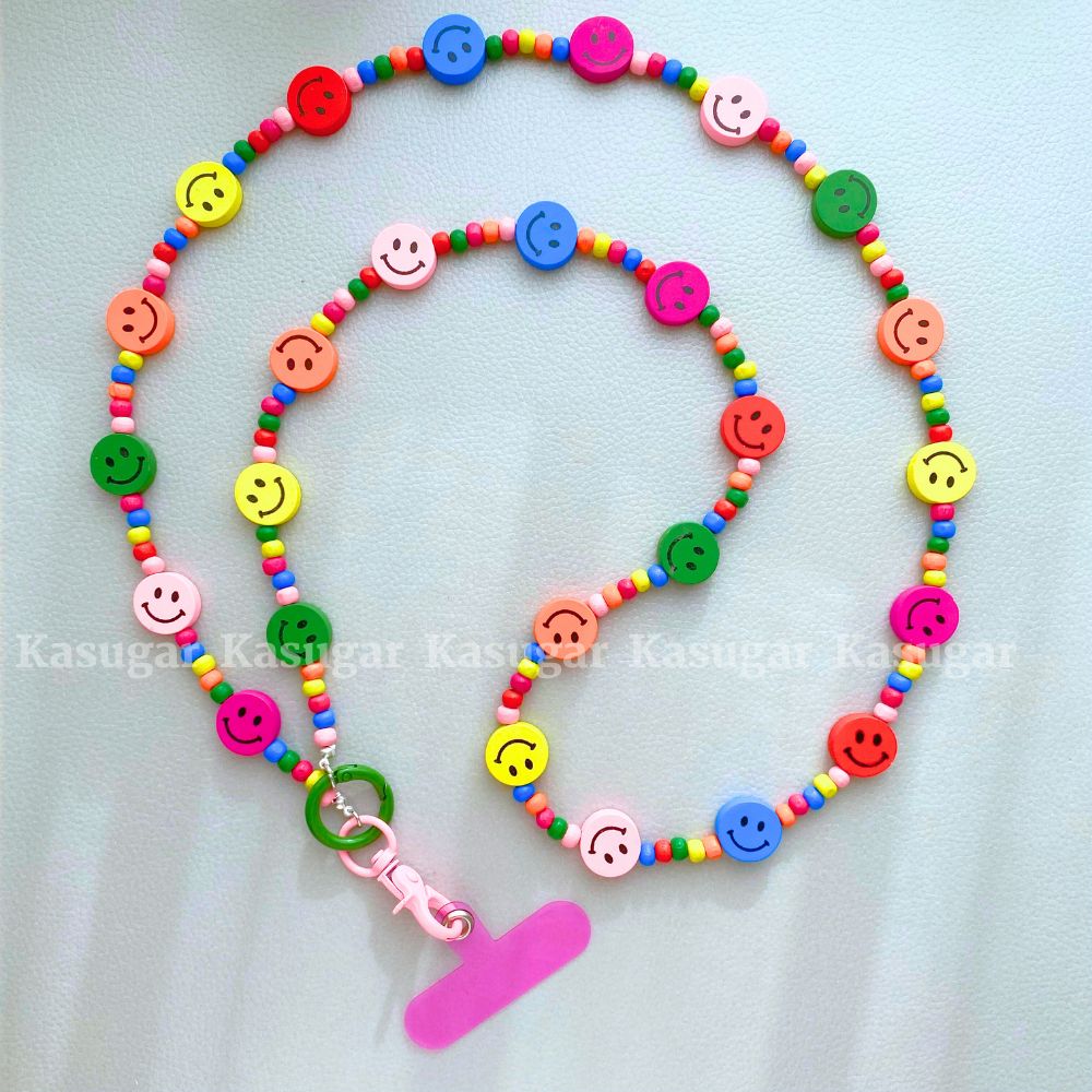 ニコちゃん❀派手かわ カラフル ウッド ビーズ スマホ ショルダー