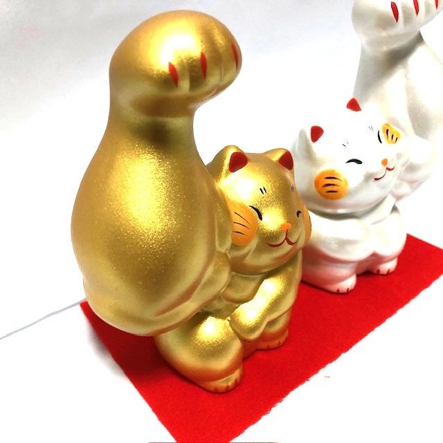 剛腕まっちょ 招き猫 金銀セット 置物 縁起物 陶器 招財貓