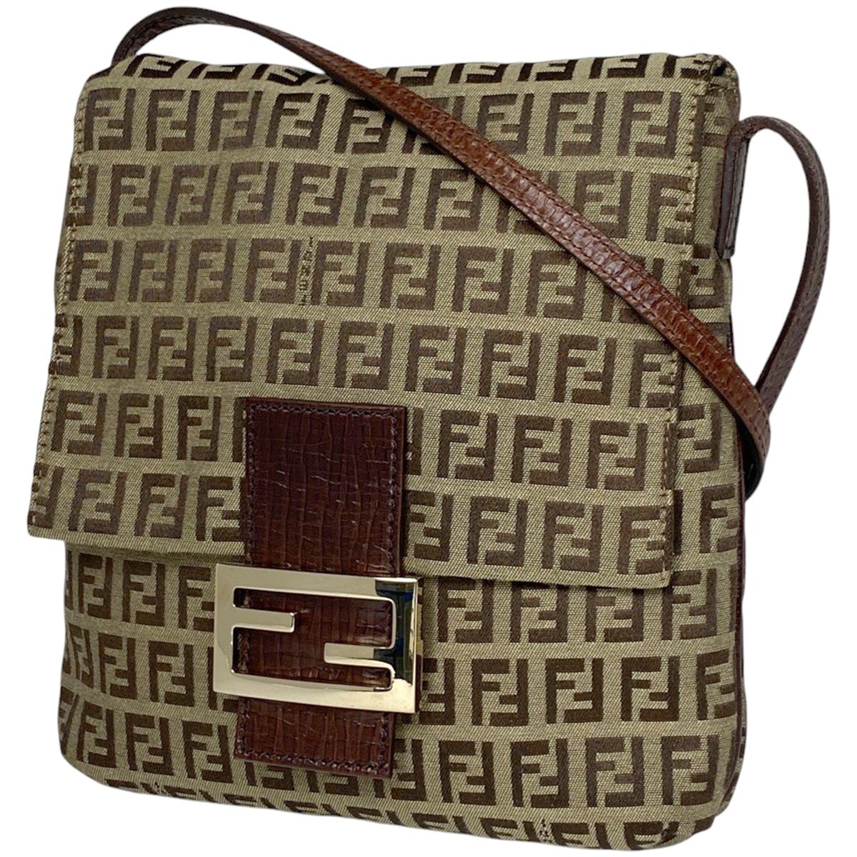 フェンディ　ブランド　ブラウン　ショルダーバッグ　ズッキーノ　ターンロック FENDI - 美品 フェンディ FENDI ズッキーノ ショルダー バッグ