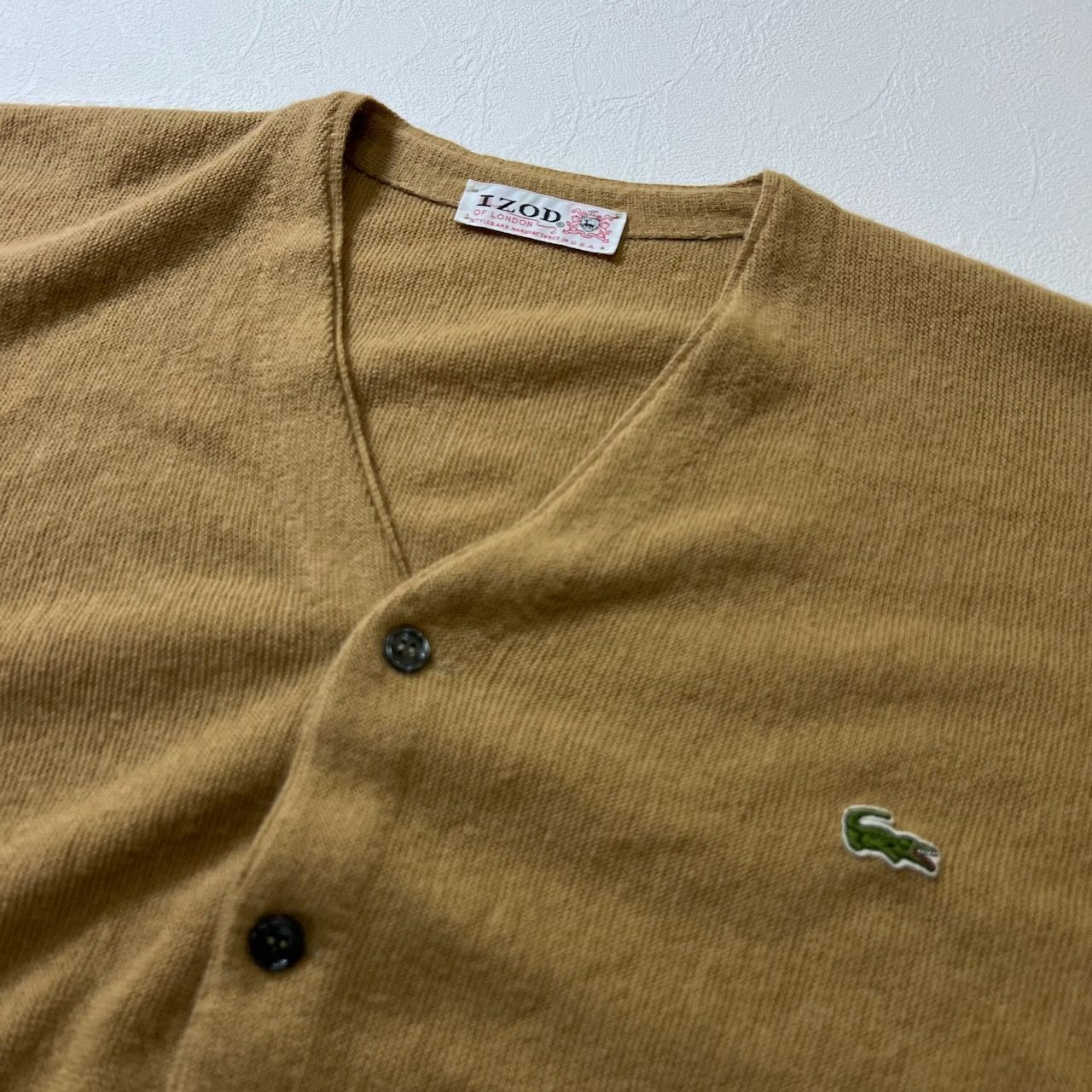 60s IZOD LACOSTE アクリル カーディガン ラコステ ベージュ XL 古着 
