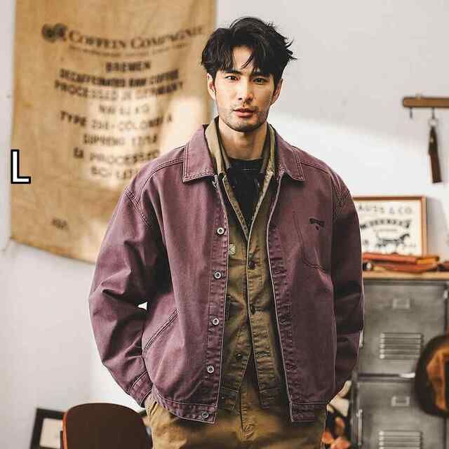 L 秋冬 メンズ 服 シンプル ファッション オシャレ 大人 かっこいい 大きいサイズ ストリート 紳士服 アメリカン レトロ パープル ワーク ジャケット 秋 カジュアル