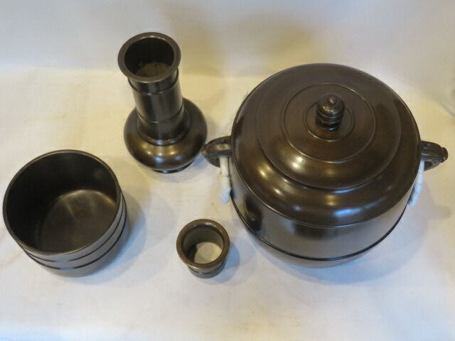 茶道具 唐銅皆具 一揃 祥栄造 茶器/茶道具 皆具】 唐銅（唐金） 利休好写し 北井清誠作 – 今屋