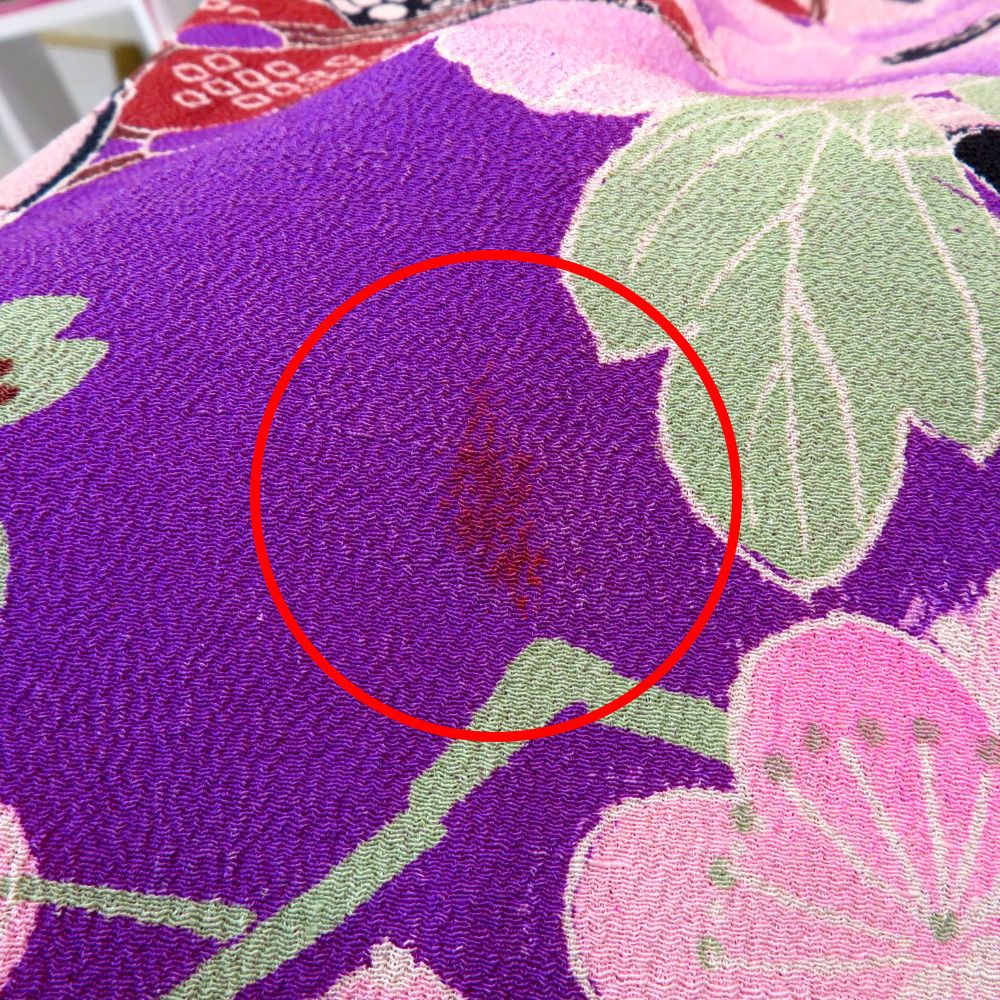 襦袢 昔 長襦袢 アンティーク バチ衿 正絹 紫 多色 和楽器 花々 紅絹