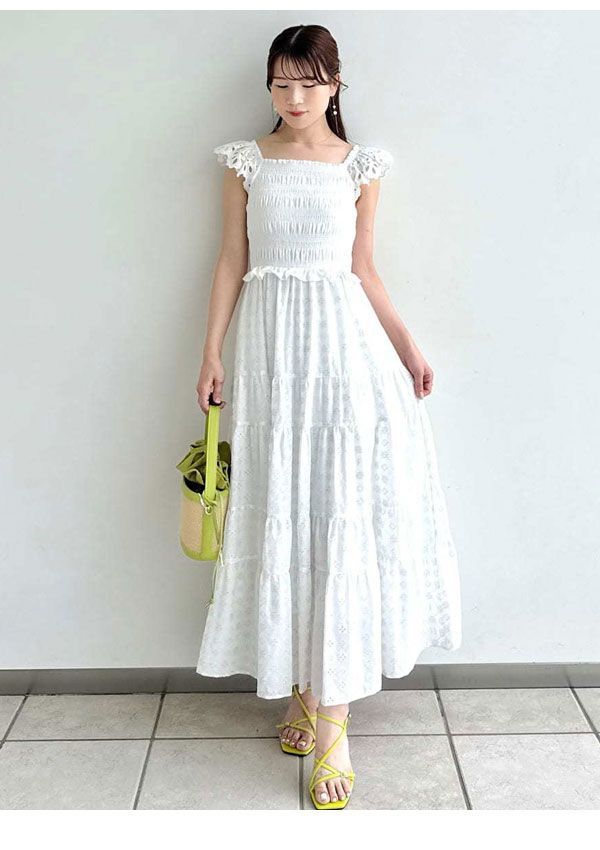 FRAY I.D / 25SS/モノグラムエンブロイダリーワンピース/0/ポリエステル/BLK/無地/FWFO252094// 中古】<br>FRAY ID <br>モノグラムエンブロイダリーワンピース