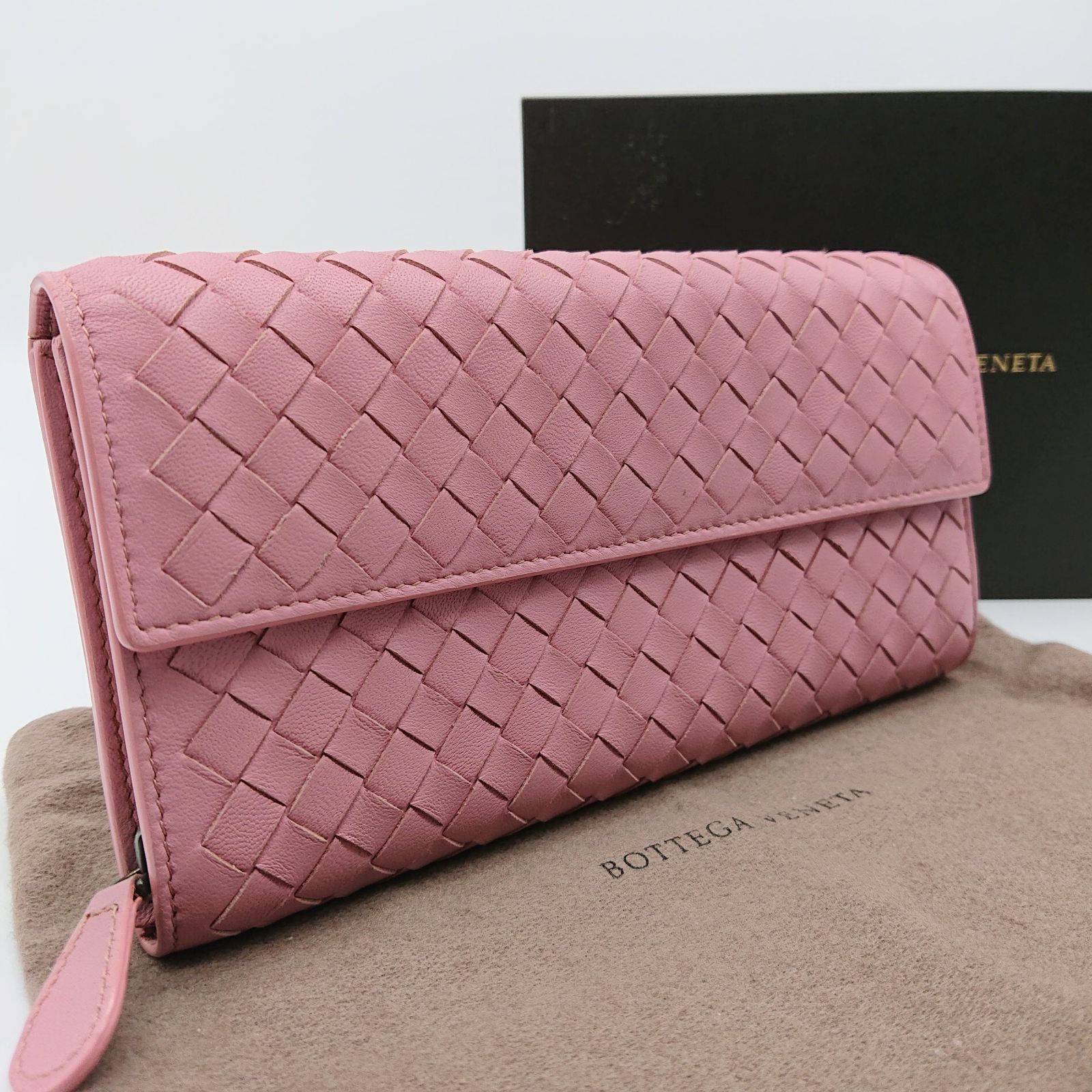 Bottega Veneta ボッテガヴェネタ 長財布 イントレチャート ピンク  折り財布 ロングウォレット レディース