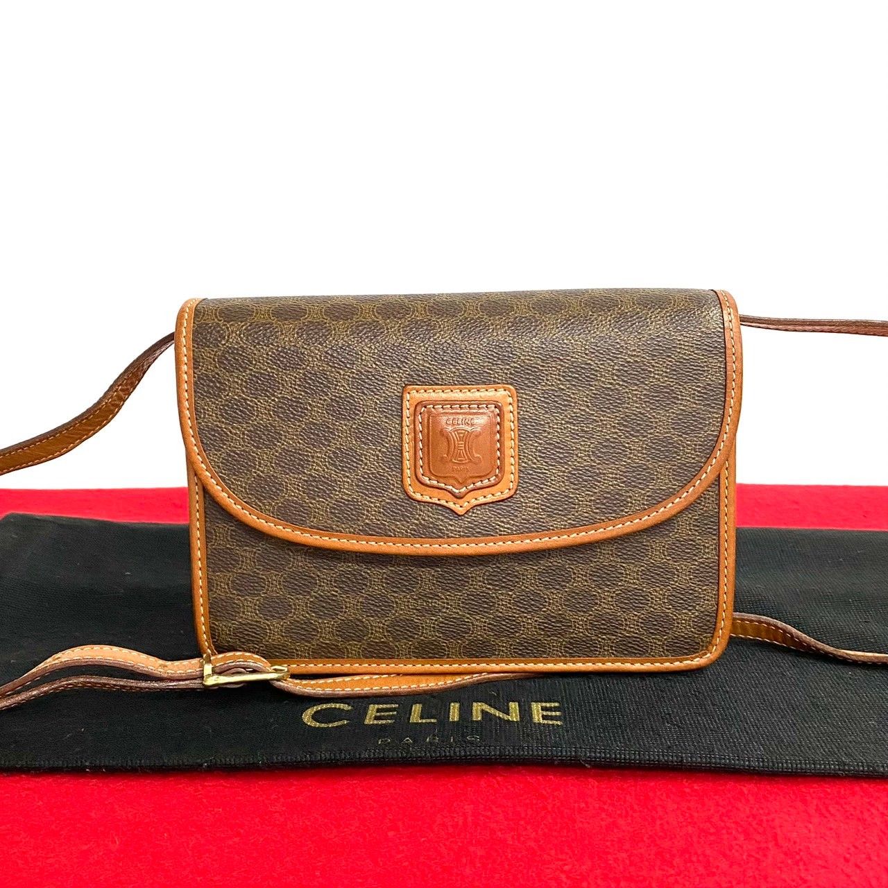 CELINE ボストンバッグ マカダム トリオンフ レザー PVC 丸まる