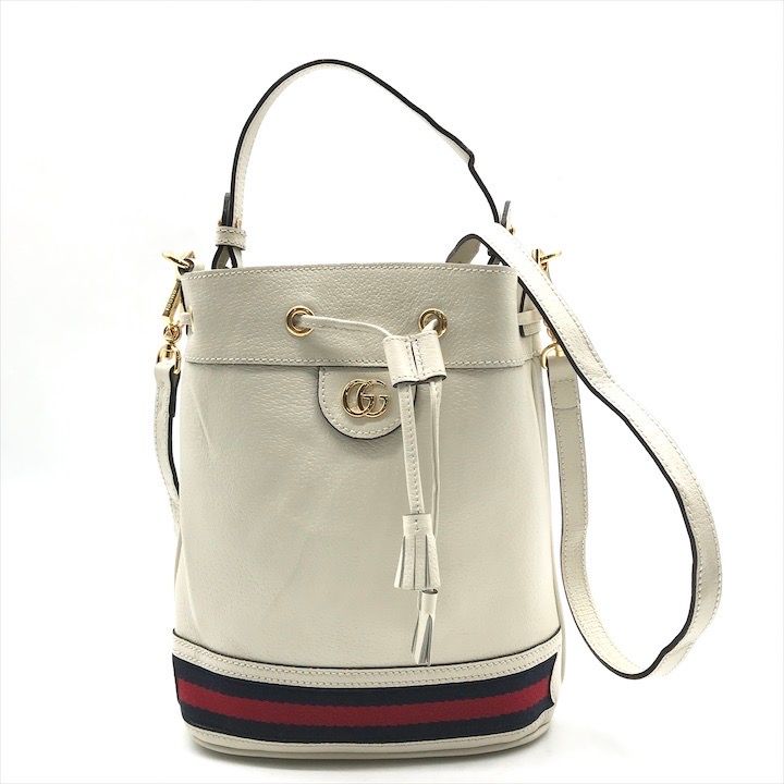 GUCCI グッチ レザー スモール バケット オフィディア GG金具 2way ハンド ショルダー バッグ 鞄 かばん ホワイト k5158