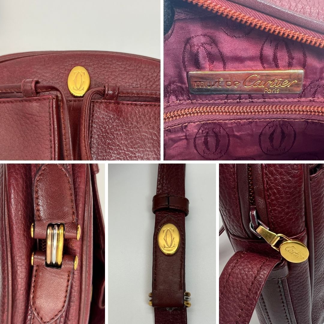 美品 Cartier ショルダーバッグ マスト ポーチ サッチェル シボ革 