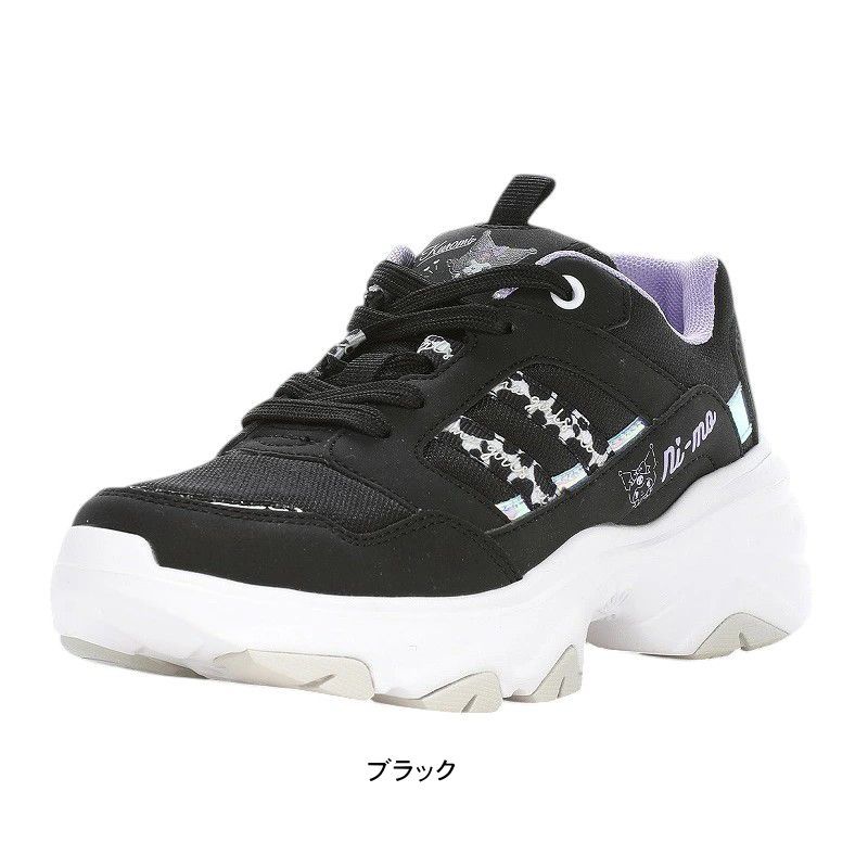 サンリオ コラボ クロミ ハンギョドン シナモロール スニーカー キッズ ジュニア 女の子 厚底 ダットスニーカー 子供 ニーモ  NI-MO ムーンスター tmnmj128 ブラック 21.5cm