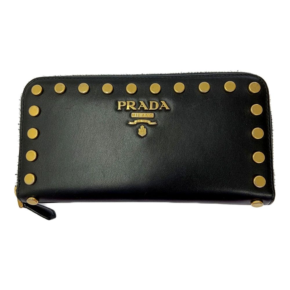 中古】PRADA プラダ 1ML506 2BPT F0002 レザー ゴールドスタッズ 長