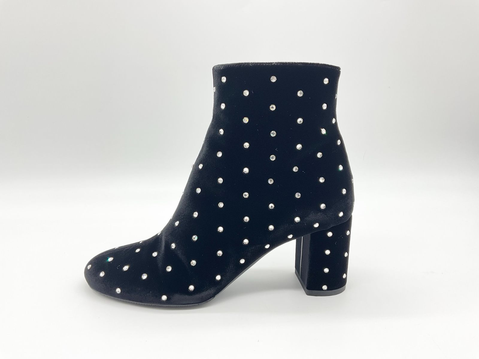 SAINT LAURENT PARIS サンローランパリ 34 ブラック×クリア ラインストーンベロアブーツ