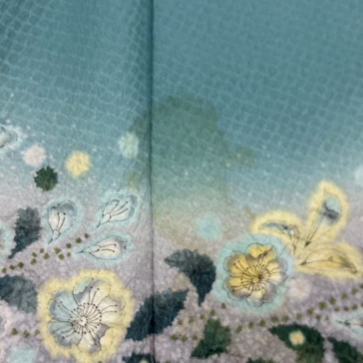 【辻ヶ花/訪問着/裄丈68.5cm】暈し染め　絞り　青緑系 訪問着 身丈160.5cm 裄丈65cm M 袷 落款 辻が花 染め分け ぼかし