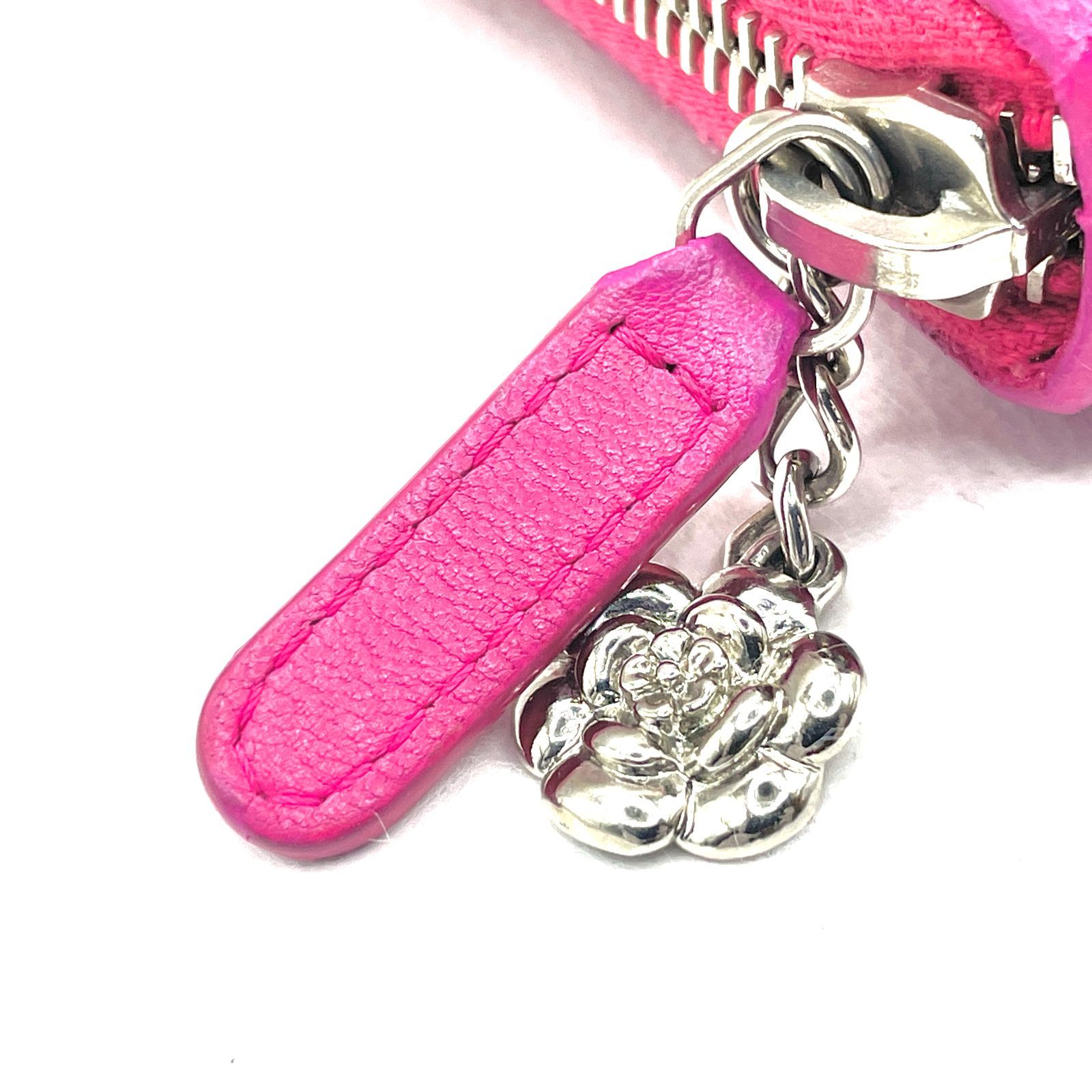 328】極美品 CHANEL/シャネル ラムスキン カメリア ラウンドジップ 