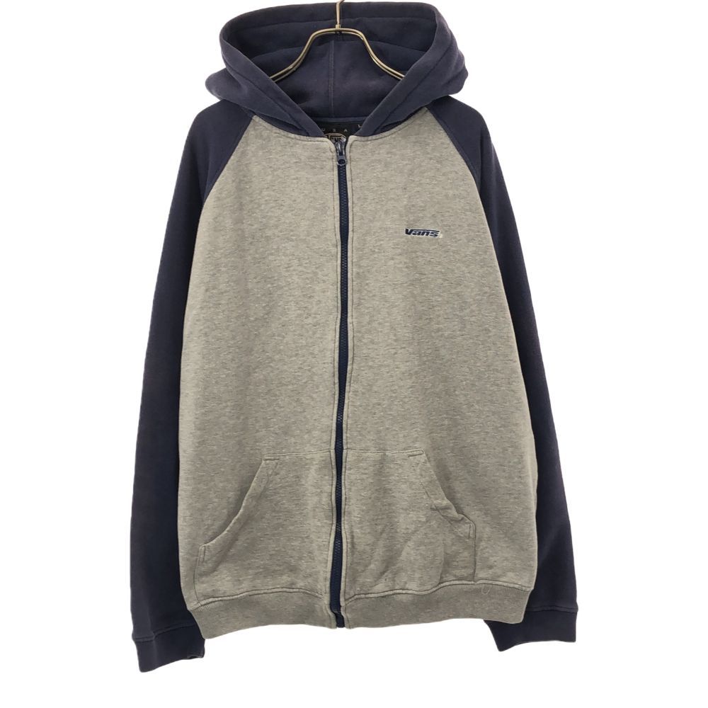 バンズ 90s 長袖 スウェット ジップパーカー Ｌ グレー×ネイビー VANS オールド ヴィンテージ メンズ 古着 【240310】