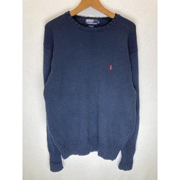 豊富な，人気 POLO by RALPH LAUREN　セーター　ニット　トップス　Uネック　コットン　無地　ワンポイント　ブランドロゴ　スモールポニー　刺しゅう　古着 ニット・セーター