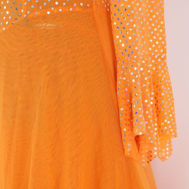 新品　社交ダンス　プリマブティックの明るく華やかなオレンジ色のドレス 社交ダンス プリマブティックの明るく華やかなオレンジ色のドレス