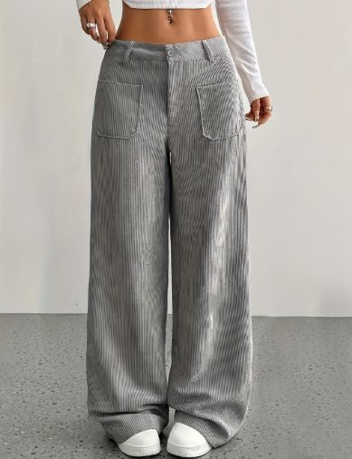 グレー ワイドパンツ レディース コーデュロイ ハイウエスト ゆったり 体型カバー 秋冬 カジュアル ストリート トレンド ゆるシルエット 美脚