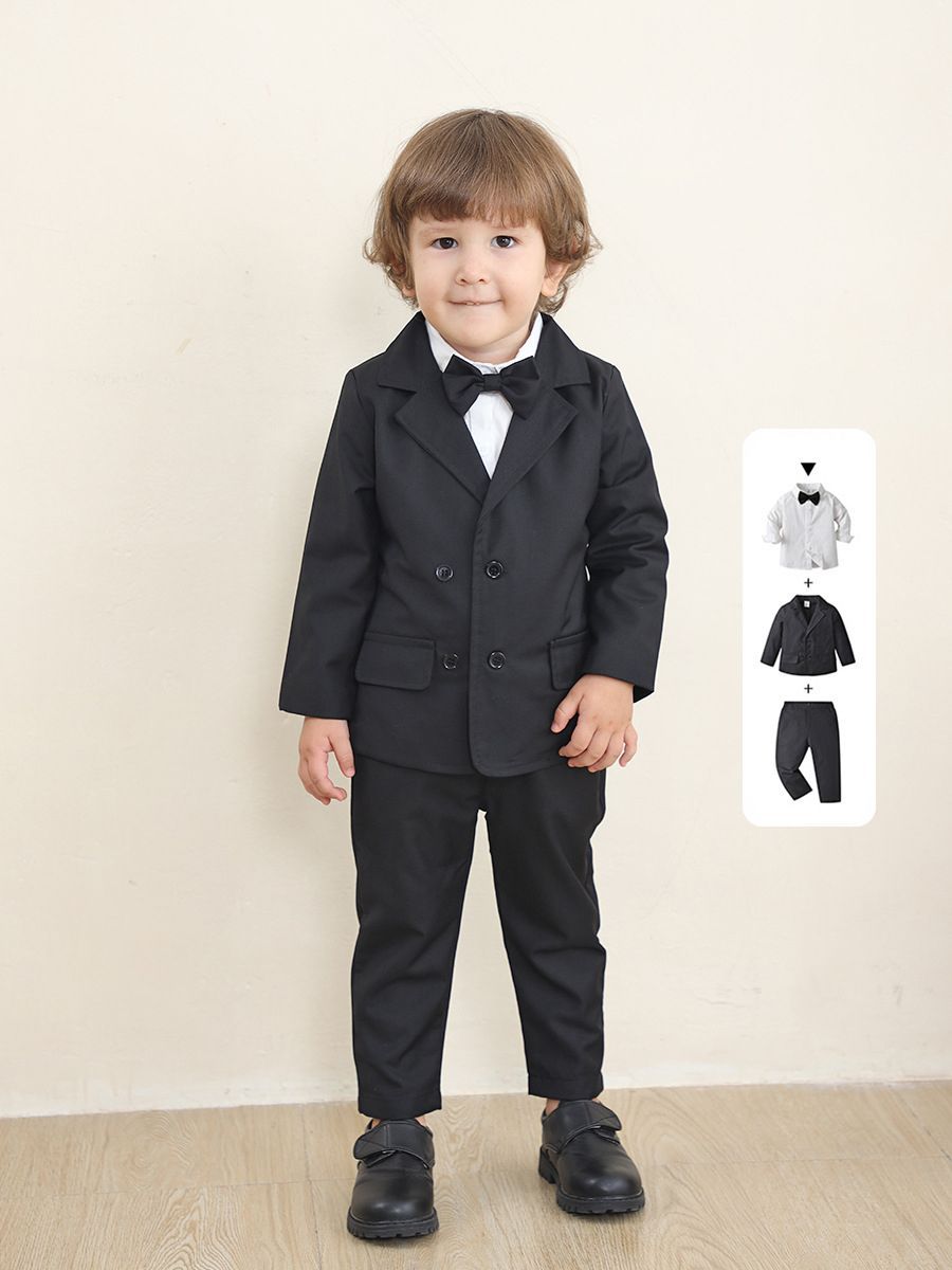 子供服 キッズ フォーマル スーツセット ブレザー 男の子 ベビー服 3点セット ジャケット シャツ パンツ 卒園式 入園式 演奏会七五三 お宮参り タキシード風 結婚式 入学式 80 90 100 110 120 130cm