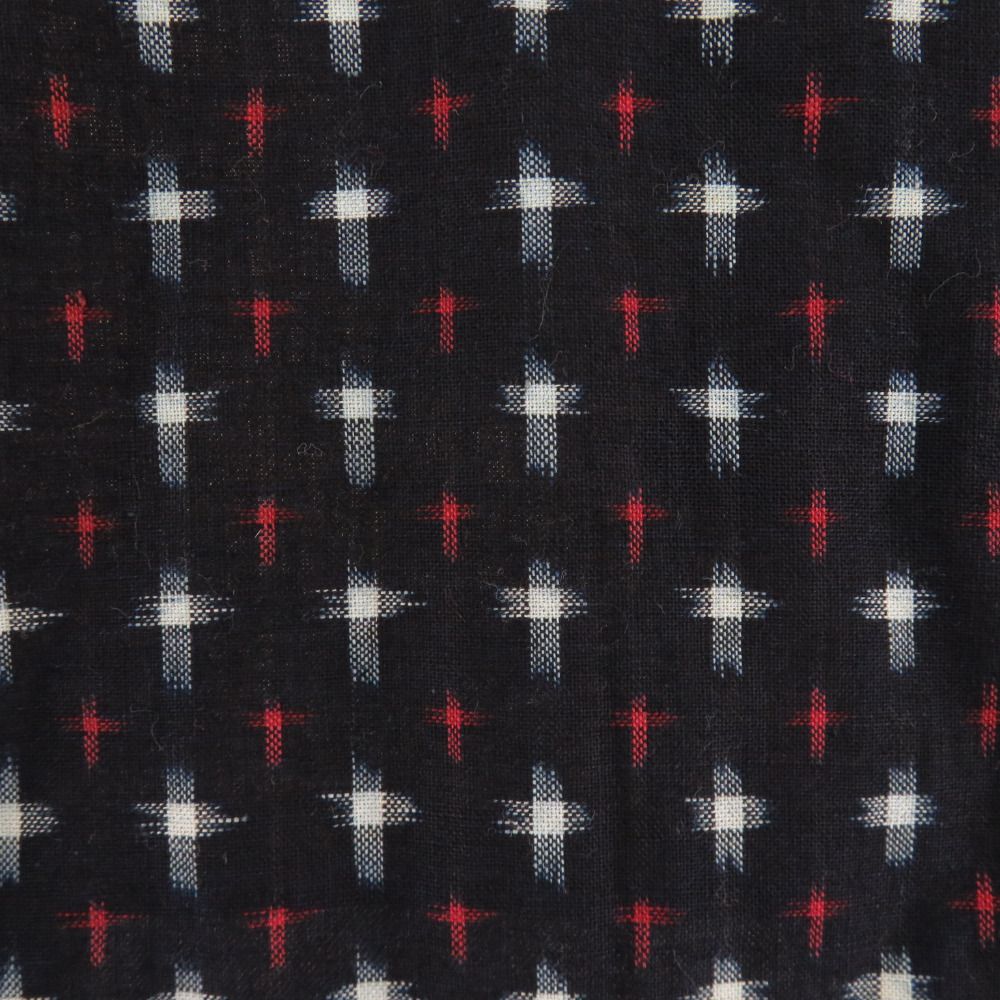 木綿着物 アンティーク 木綿 単衣 絣模様 バチ衿 紺色x赤色x白色