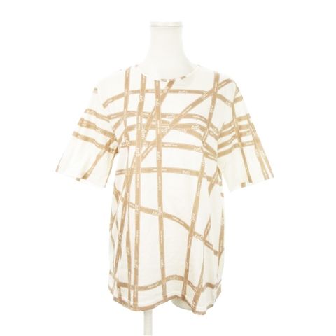 エルメス HERMES マルジェラ期 半袖Tシャツ ボルデュック リボン柄 チェック 総柄 コットン 白 ホワイト |AH12