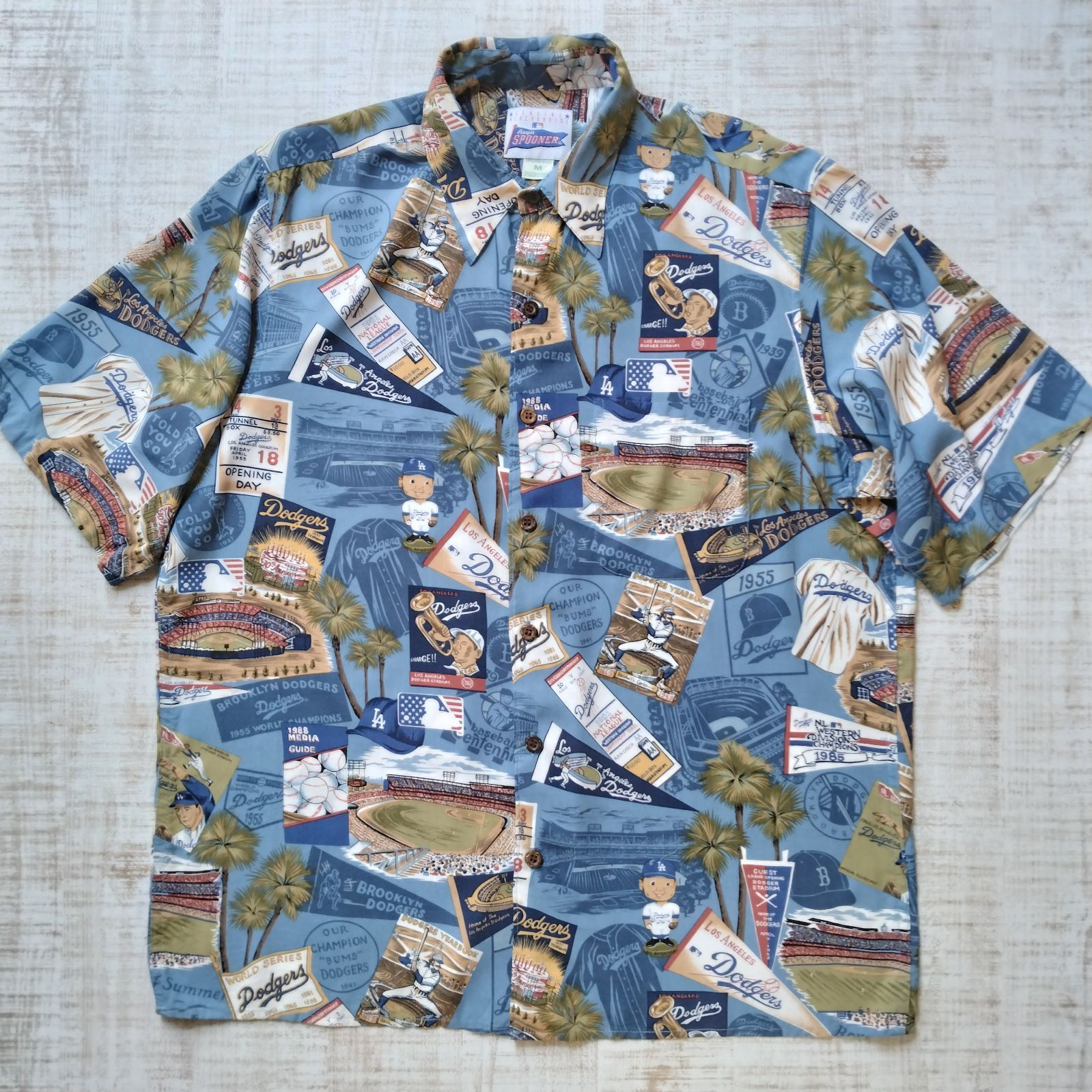 Mサイズ Dodgers アロハシャツ 青 LA ドジャース MLB ロサンゼルス