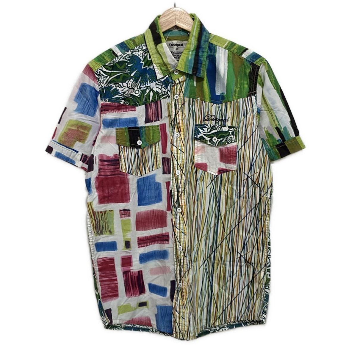 Desigual デシグアル 半袖シャツ サイズM メンズ - 白×グリーン×マルチ