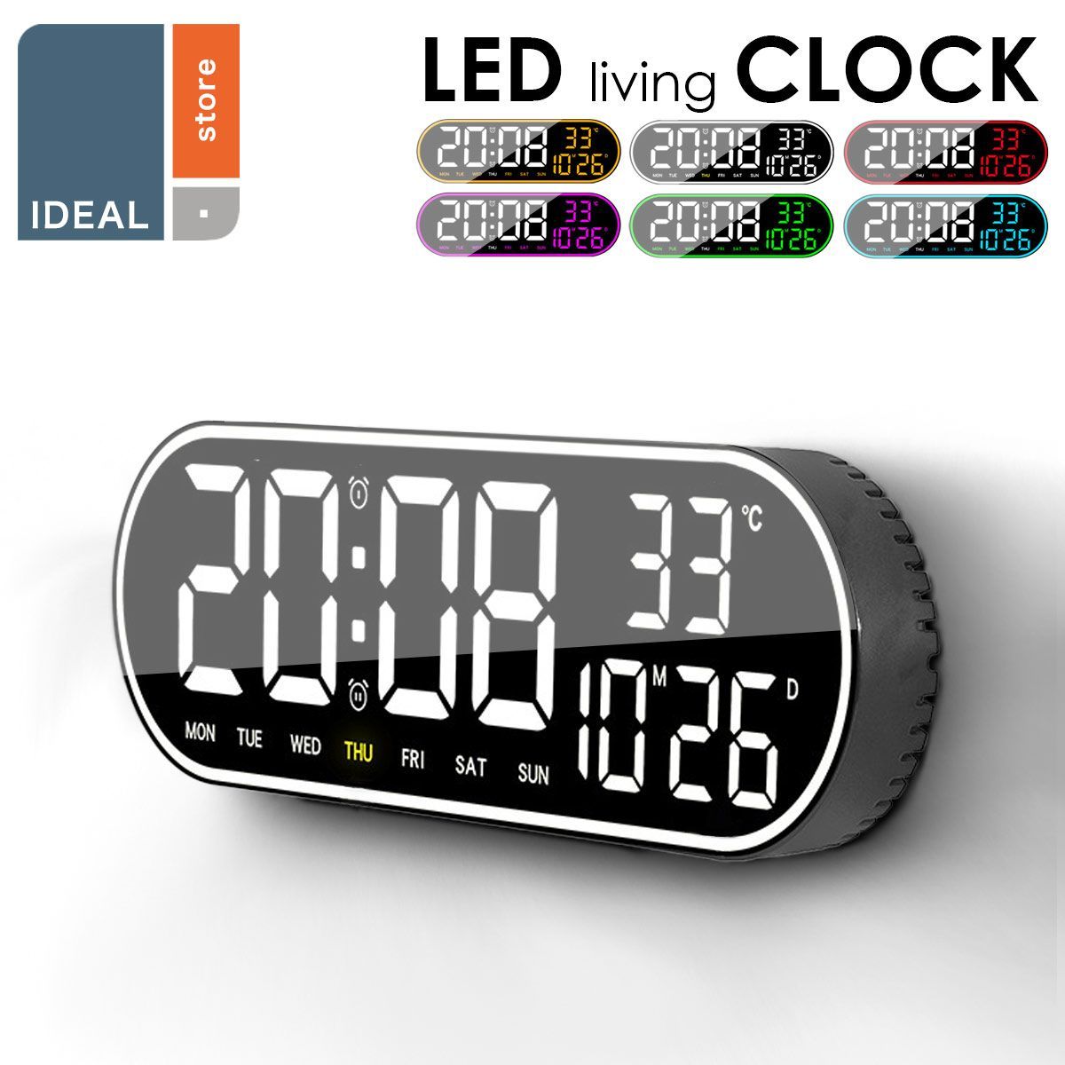 LED壁掛け時計 大型デジタルクロック 壁掛け時計 掛け時計 おしゃれ デジタル 北欧 かわいい レトロ かけ時計 LED 時計 温度計 湿度計 大型 玄関 寝室 リビング 光る 見やすい 静音 ギフト プレゼント 贈り物