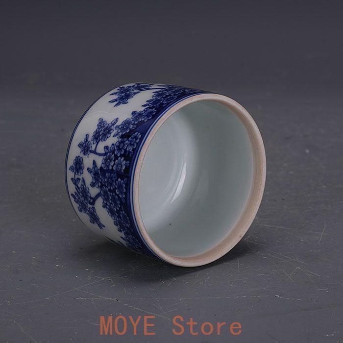 青花透かし彫り花鳥紋筒筒香炉 景徳鎮 陶磁器 装飾品 現代工芸品